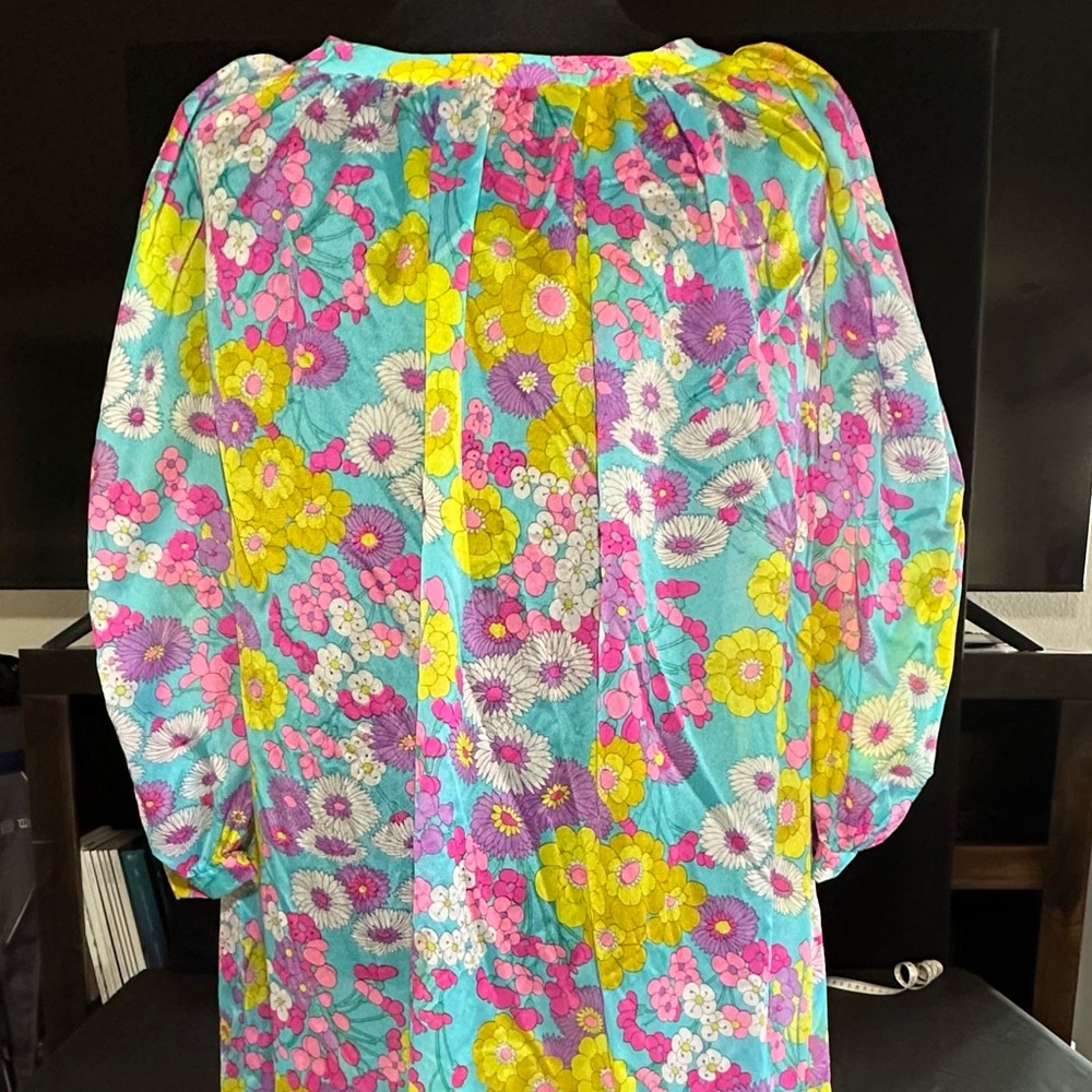 Blue and Pink Puff Sleeve Maxi Sundress